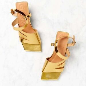 Ganni Gold Asymmetric Metallic Sandals